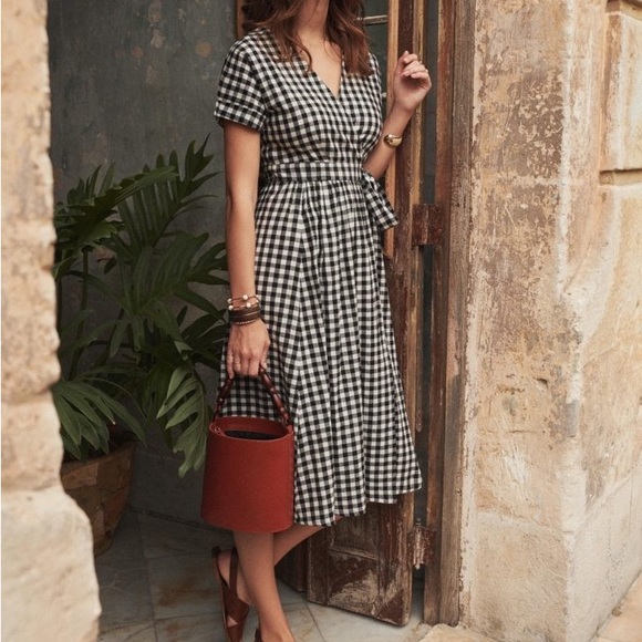 Sezane Marielle Midi Wrap Dress Gingham - Picture 2 of 5